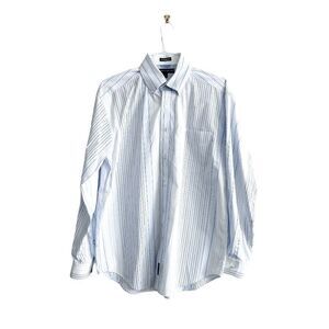 Tommy Hilfiger Men 80s 2 Ply Fabric Button Down Long Sleeve Stripes Blue White M